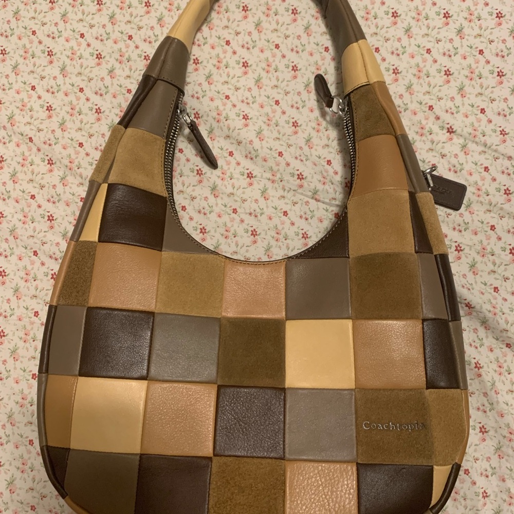 Coach Alter/Ego Crescent Shoulder Bag in Checkerboard Upcrafted Suede
